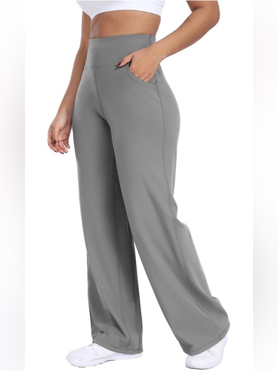 Pants - Wide Leg Pants Gray M High Waist Yoga Work Lounge Pants w Pockets NWT